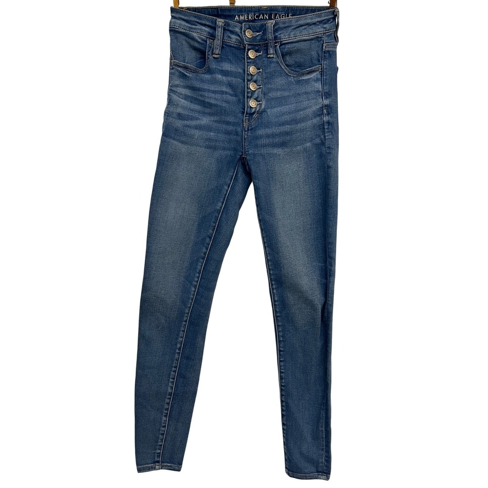 American Eagle Women's High Waisted Button Fly Skinny Jeans Medium Wash Size‎ 2